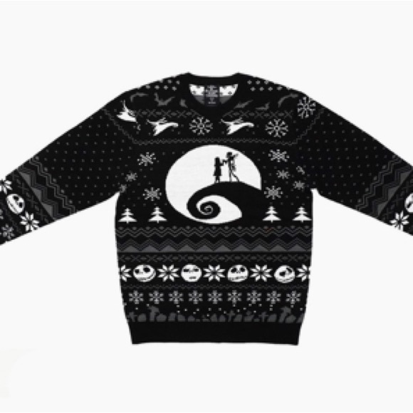2X Nightmare Before Christmas Jack and Sally on Hill Intarsia Holiday Sweater - Picture 3 of 6